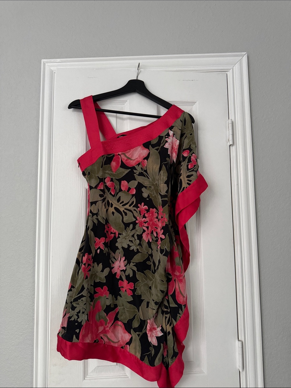 bebe Floral Mini Dress in Black and Hot Pink